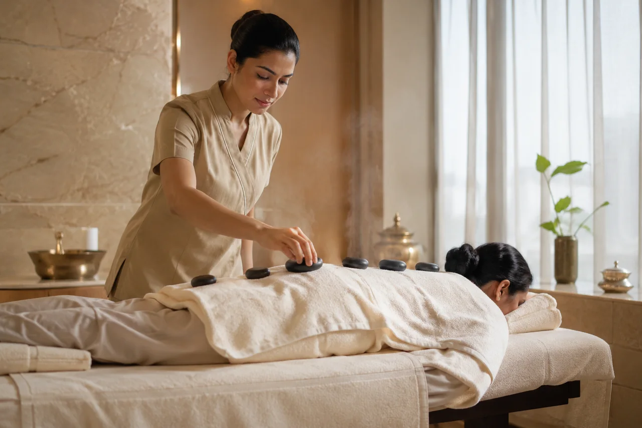 Illustrative Stone Therapy Massage scene
