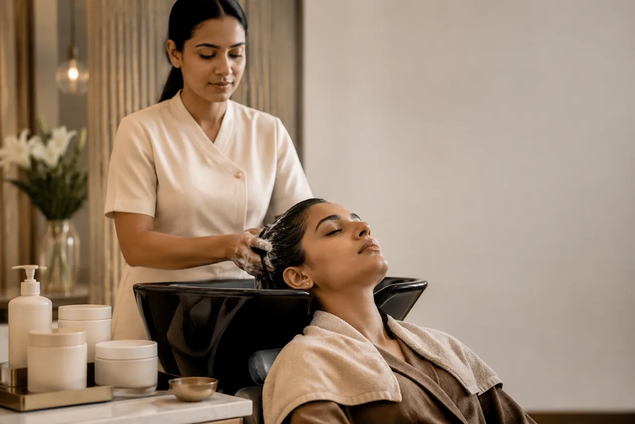 Illustrative professional hair SPA treatment at a wash station