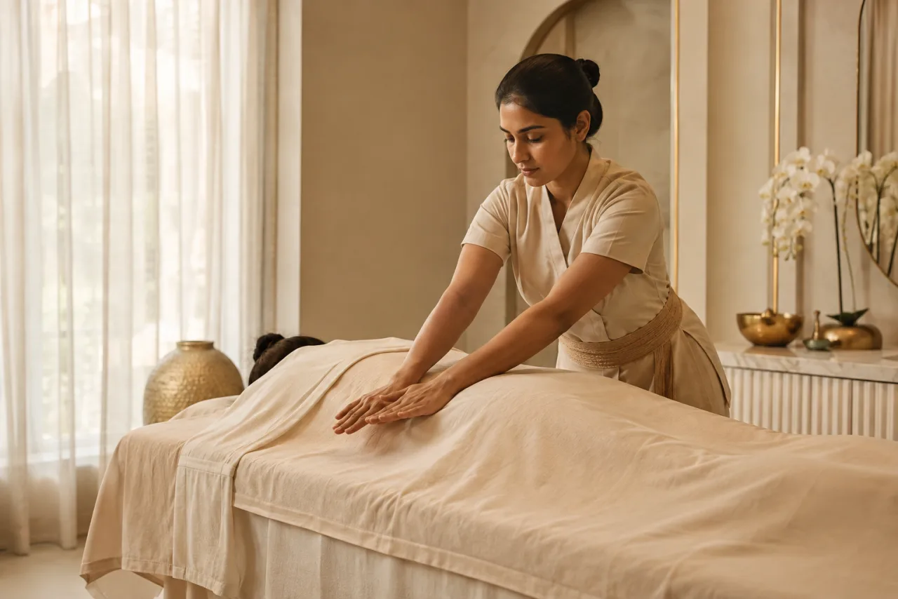 Illustrative Lomi Lomi massage treatment scene